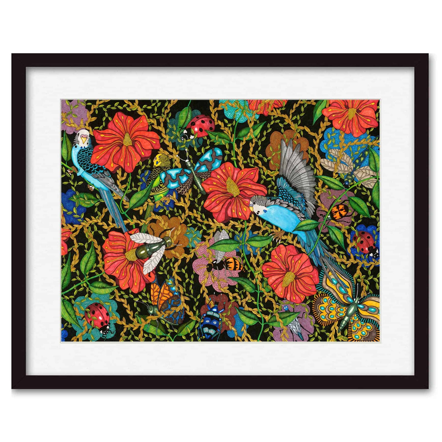 Konsttryck Blue Budgies