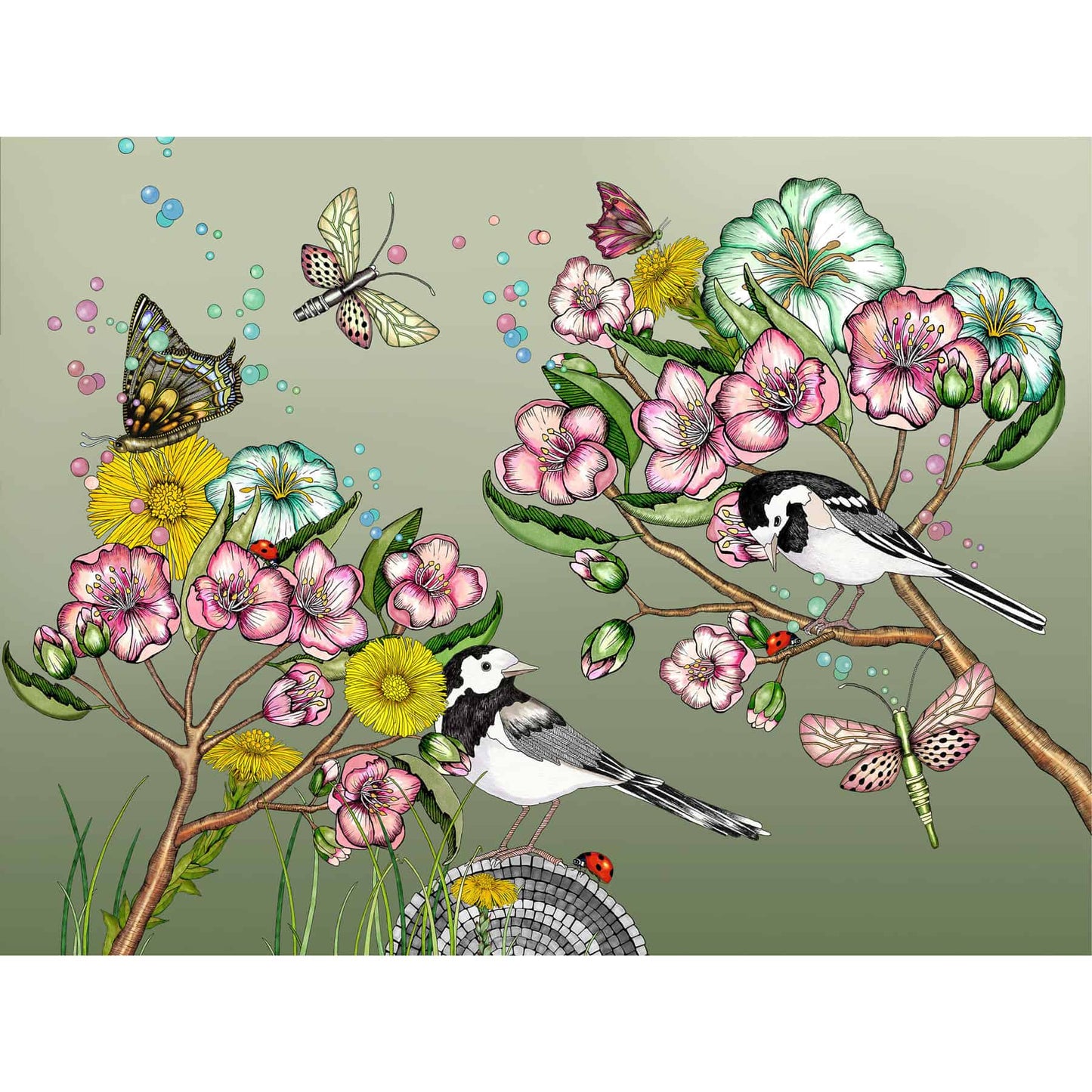 Art Print Wagtails Spring